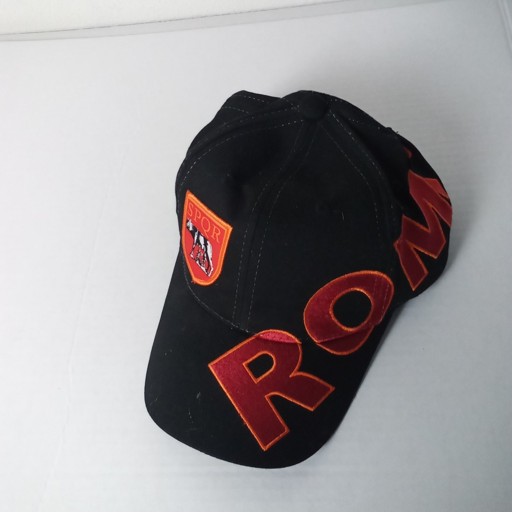 Roma SPQR Black Cap Red Lettering Logo Patch Football Soccer NWOT